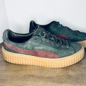 Puma x Fenty Rihanna Creepers Suede Platform Sneakers Green Burgundy Women  7.5